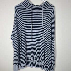 Eileen Fisher Women's Stripe LS Gray Black High Neck Top XL Super Soft!!